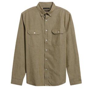 Banana Republic Mens Xlarge Untucked Standard-Fit Chambray Shirt Washed Olive